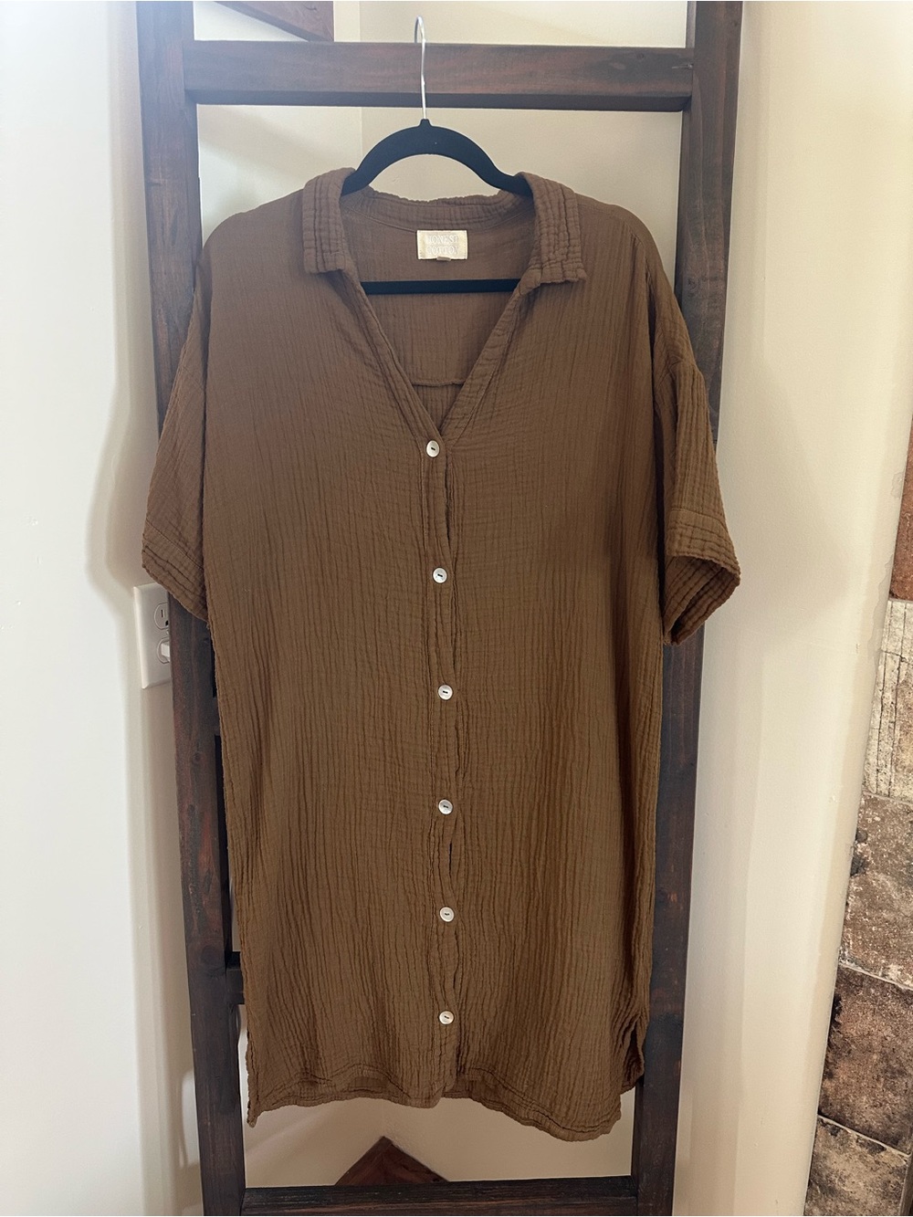 Honest Cotton Brown Button Up Shirt Dress